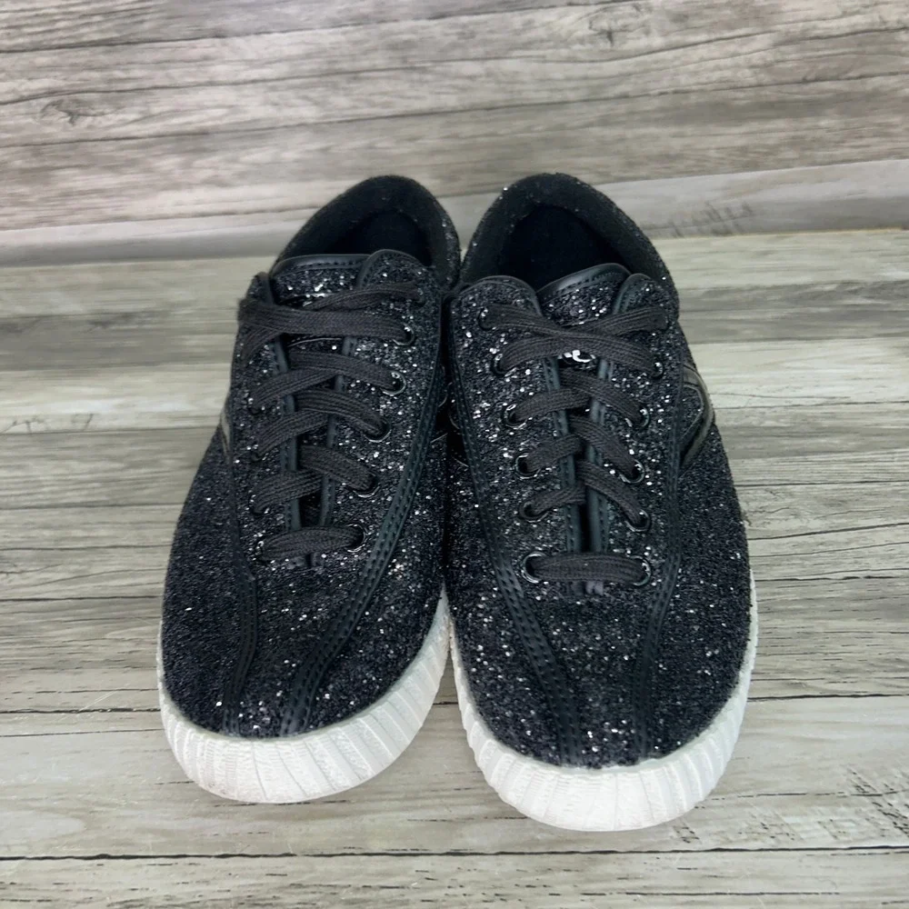 Tretorn Lace-Up Casual Sneakers Nylite Glitter Black 6.5 Shiny Sparkle